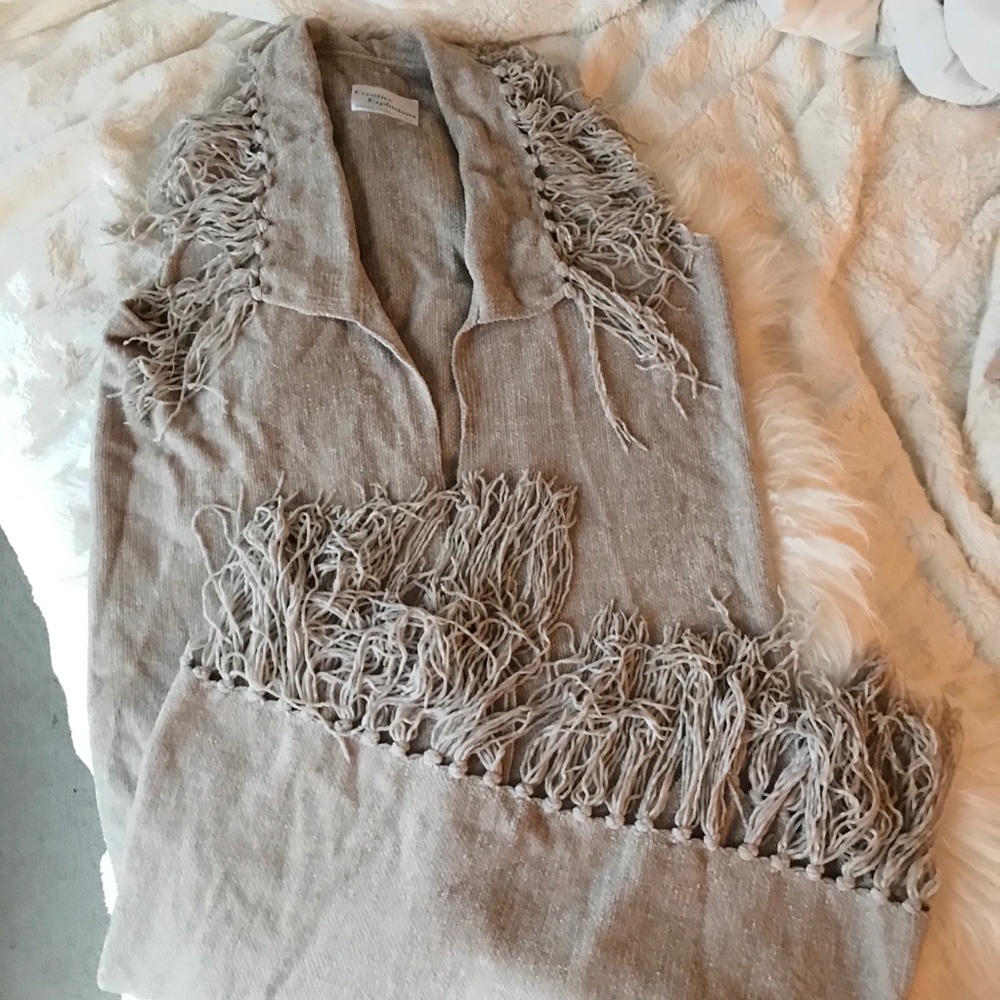 🌼 Cashmere Boho Fringe Vest Sweater Duster - Picture 10 of 11